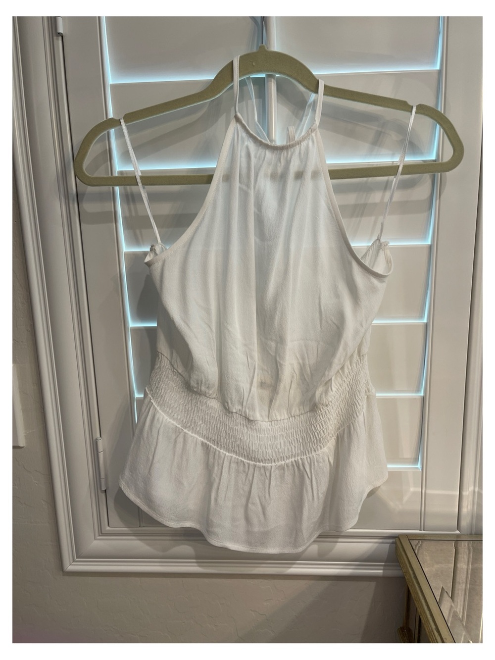Express White Halter Smocked Peplum Camisole